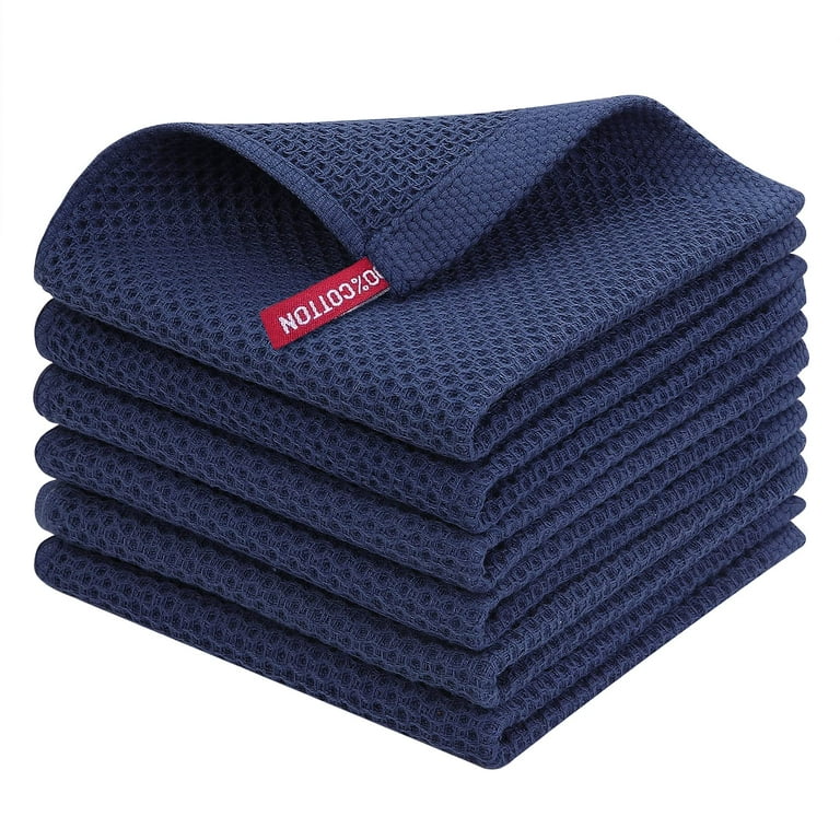 Chardin home Recycled Cotton Waffle Kitchen Towels Set Navy Blue, 18x28  Inch
