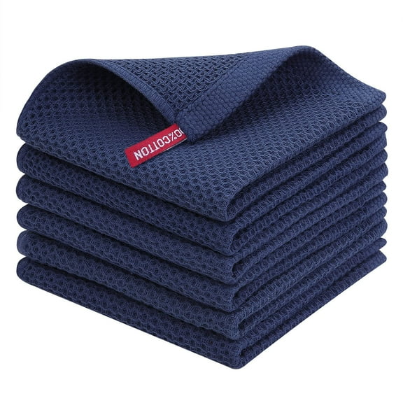 Smiry 100% Cotton Waffle Weave Kitchen Dish Cloths, Ultra Soft Absorbent Quick Drying Dish Towels, 12x12 Inches, 6-Pack, Navy Blue