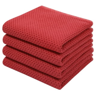 QUEENWEST MICROFIBER DISH CLOTHS (4) RED 10 X 10 100% COTTON NWT