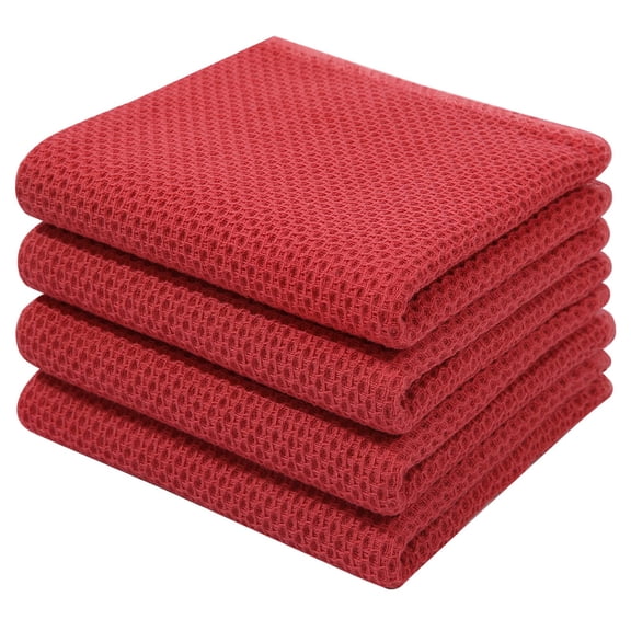 Smiry 100% Cotton Waffle Weave Kitchen Dish Towels, Ultra Soft Absorbent Quick Drying Cleaning Towel, 13x28 Inches, 4-Pack, Brick Red
