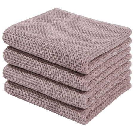 Smiry 100% Cotton Waffle Weave Kitchen Dish Towels, Ultra Soft Absorbent Quick Drying Cleaning Towel, 13x28 Inches, 4-Pack, Brown