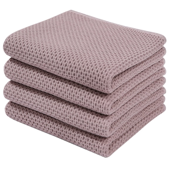 Smiry 100% Cotton Waffle Weave Kitchen Dish Towels, Ultra Soft Absorbent Quick Drying Cleaning Towel, 13x28 Inches, 4-Pack, Brown