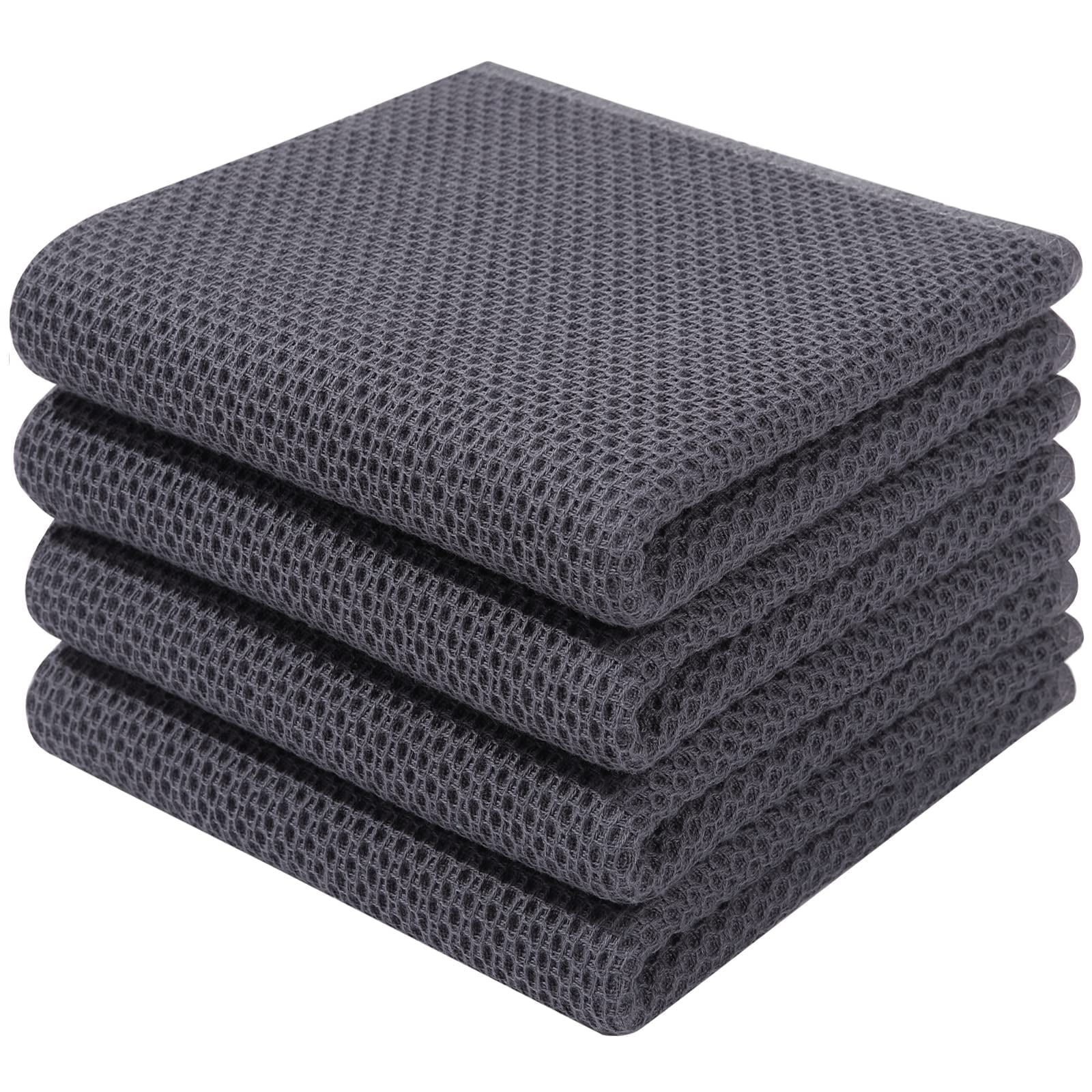 Light Gray Cotton Waffle Weave Kitchen Dish Towels Set