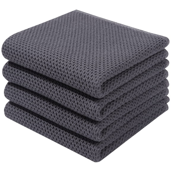 Smiry 100% Cotton Waffle Weave Kitchen Dish Towels, Ultra Soft Absorbent Quick Drying Cleaning Towel, 13x28 Inches, 4-Pack, Dark Grey