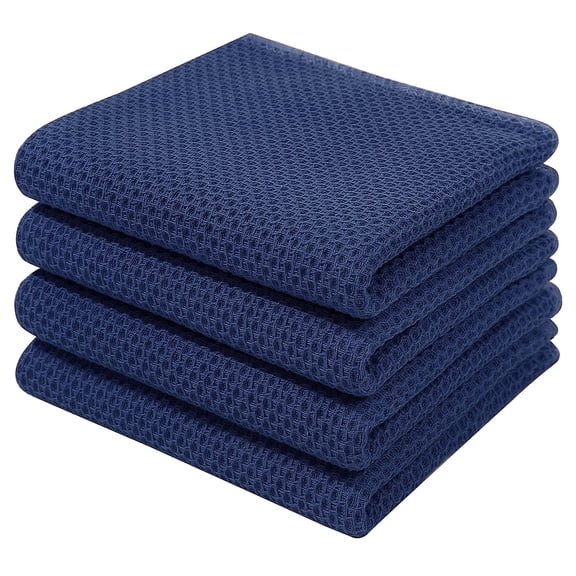 Smiry 100% Cotton Waffle Weave Kitchen Dish Towels, Ultra Soft Absorbent Quick Drying Cleaning Towel, 13x28 Inches, 4-Pack, Navy Blue