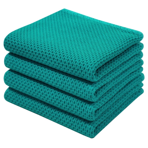 Smiry 100% Cotton Waffle Weave Kitchen Dish Towels, Ultra Soft Absorbent Quick Drying Cleaning Towel, 13x28 Inches, 4-Pack, Teal