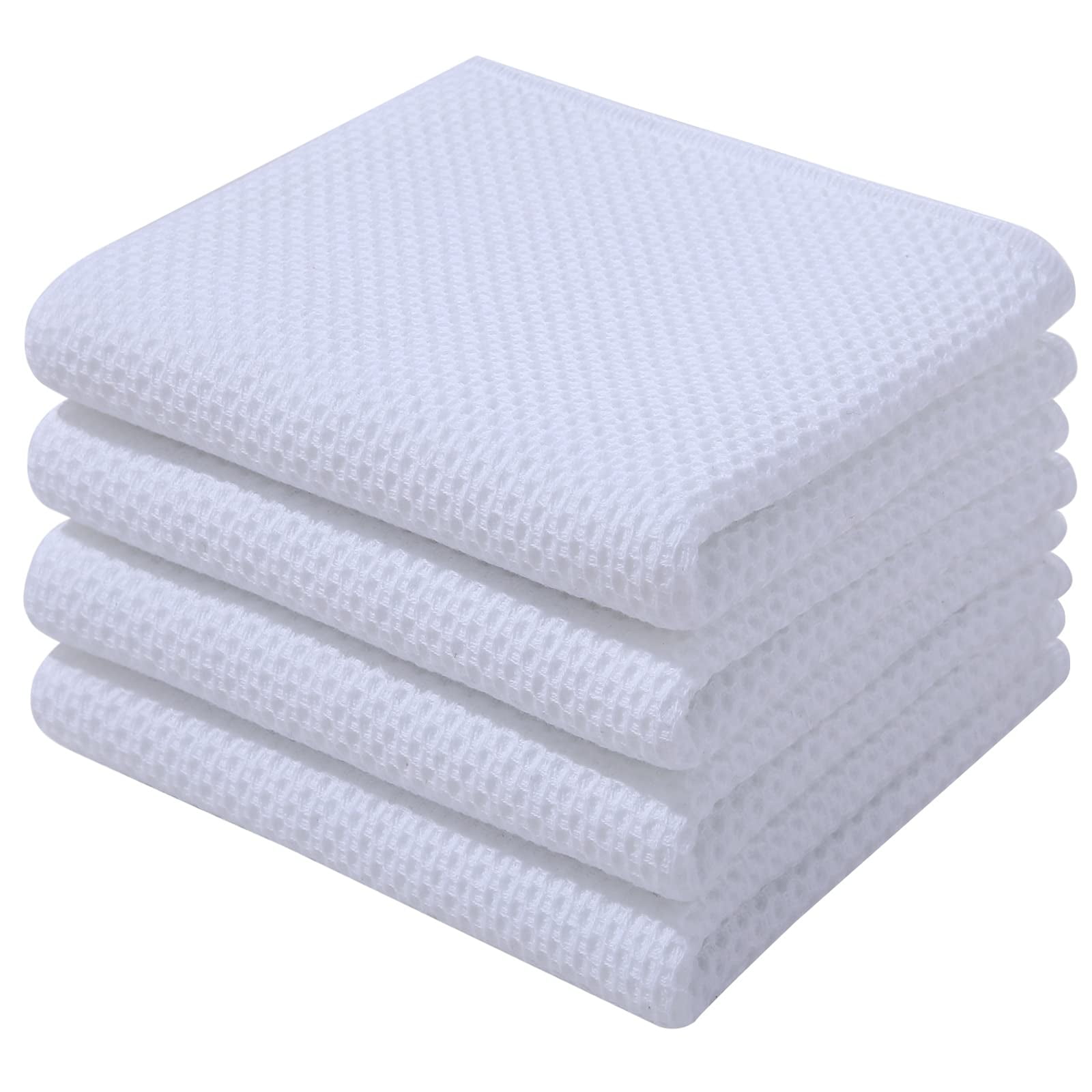 smiry 100% Cotton Waffle Weave Kitchen Dish Towels, Ultra Soft Absorbent Quick Drying Cleaning Towel, 13x28 Inches, 4-Pack, Light Grey, Size: Kitchen