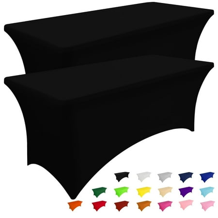 Smiry 2 Pack 4FT Stretch Spandex Tablecloths, Waterproof and Elastic Fitted Table Cloth, Washable Table Cover for Rectangle Tables, Black