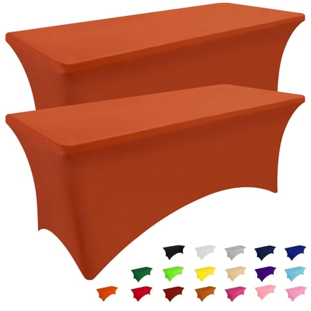 Smiry 2 Pack 4FT Stretch Spandex Tablecloths, Waterproof and Elastic Fitted Table Cloth, Washable Table Cover for Rectangle Tables, Rust