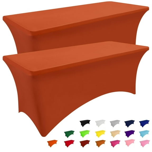 Smiry 2 Pack 4FT Stretch Spandex Tablecloths, Waterproof and Elastic Fitted Table Cloth, Washable Table Cover for Rectangle Tables, Rust