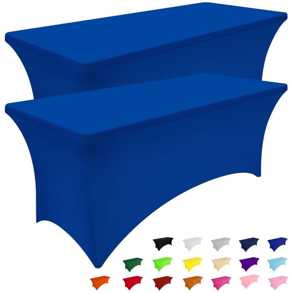 Smiry 2 Pack 5FT Stretch Spandex Tablecloths, Waterproof and Elastic Fitted Table Cloth, Washable Table Cover for Rectangle Tables, Blue