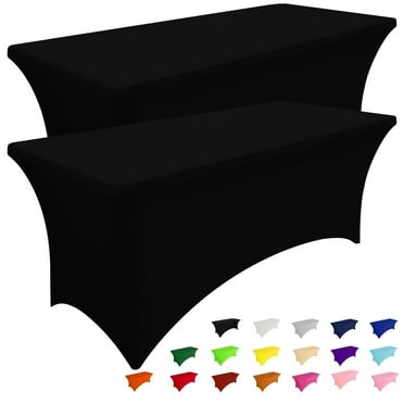 Smiry 2 Pack 6FT Stretch Spandex Tablecloths, Waterproof and Elastic Fitted Table Cloth, Washable Table Cover for Rectangle Tables, Black