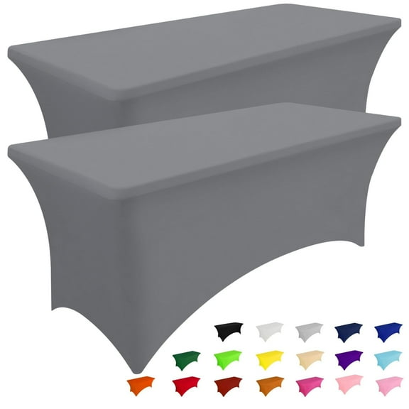 Smiry 2 Pack 6FT Stretch Spandex Tablecloths, Waterproof and Elastic Fitted Table Cloth, Washable Table Cover for Rectangle Tables, Grey