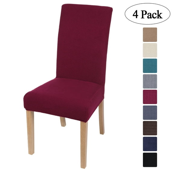 Smiry 4 Pack Chair Covers for Dining Room, Stretch Chair Protector Slipcovers, Wine Red