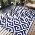 thumbnail image 1 of Smiry Outdoor Rugs 9'x12' for Patios, Waterproof Plastic Straw Rugs, Reversible Mats for RV, Deck, Porch, Picnic, Navy Blue and White, 1 of 7
