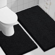 Smiry Bathroom Rugs 2 Piece Set, Soft Absorbent Chenille Bath Mat and U-Shaped Toilet Contour Rug, Non Slip Shaggy Bath 