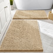 Smiry Bathroom Rugs Sets 2 Piece, Soft Absorbent Chenille Bath Rug Set, Non Slip Machine Washable Shaggy Bath Mats for Tub, Shower, and Floor (30x20+24x16, Beig