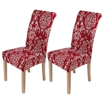 Smiry Chair Covers for Dining Room Set of 2, Printed Parsons Chair Slipcovers (Wine Red)