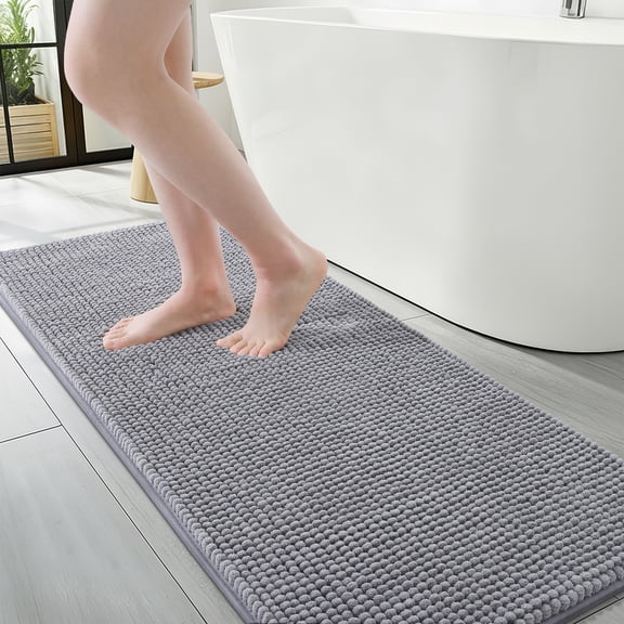 Smiry Chenille Bathroom Rugs 47x17, Rubber Backing Washable Bath Mats for Bathroom Floor, Grey