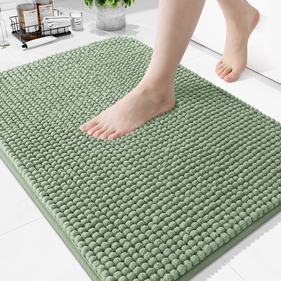 Smiry Chenille Bathroom Rugs 30x20, Rubber Backing Washable Bath Mats for Bathroom Floor, Sage Green