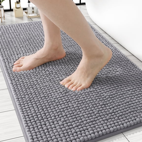 Smiry Chenille Bathroom Rugs 35x24, Rubber Backing Washable Bath Mats for Bathroom Floor, Grey