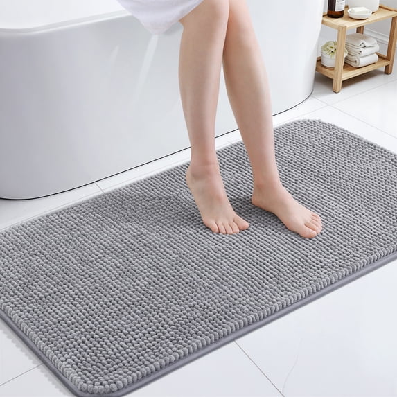 Smiry Chenille Bathroom Rugs 47x24, Rubber Backing Washable Bath Mats for Bathroom Floor, Grey