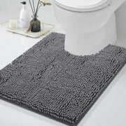 Smiry Chenille U-Shaped Toilet Bathroom Rugs, Soft Absorbent Non-Slip Contoured Carpet, Machine Washable Bathroom Mats, 20"X24", Light Gray