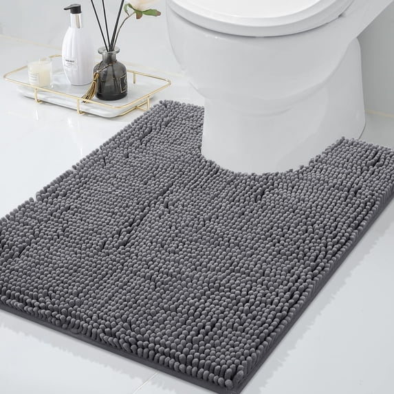 Smiry Chenille U-Shaped Toilet Bathroom Rugs, Soft Absorbent Non-Slip Contoured Carpet, Machine Washable Bathroom Mats, 20"X24", Light Gray