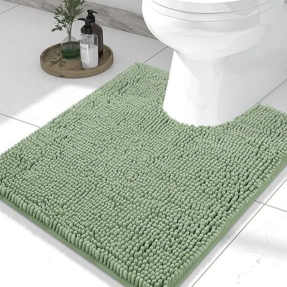 Smiry Chenille U-Shaped Toilet Bathroom Rugs, Soft Absorbent Non-Slip Contoured Carpet, Machine Washable Bathroom Mats, 20"X24", Sage Green
