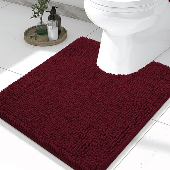 Smiry Chenille U-Shaped Toilet Bathroom Rugs, Soft Absorbent Non-Slip Contoured Carpet, Machine Washable Bathroom Mats, 20"X24", Wine Red