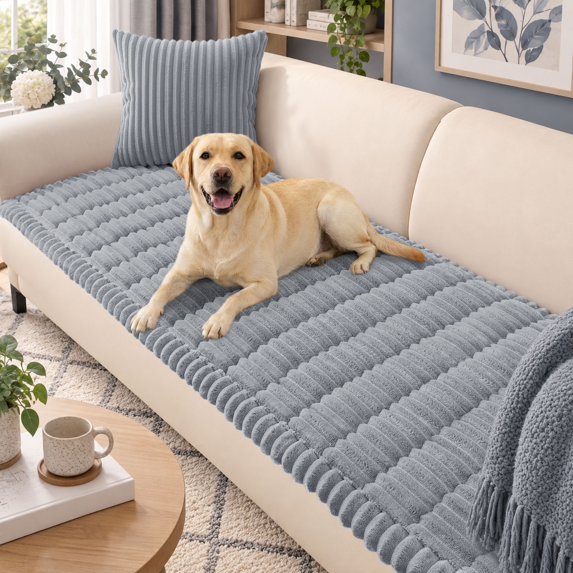 Smiry Dogs Couch Covers 3 Cushion Couch, Washable Non Slip Plush Flannel Sofa Protector for Pets, Grey, 27.6" x 70.9"