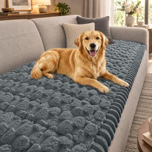 Smiry Couch Covers Sofa Cover Slipcover for Dogs Washable, Non Slip Sofa Protector, Fuzzy Couch cover Pet Friendly Home Decor, Dark Gray, 27.6" x 70.9"