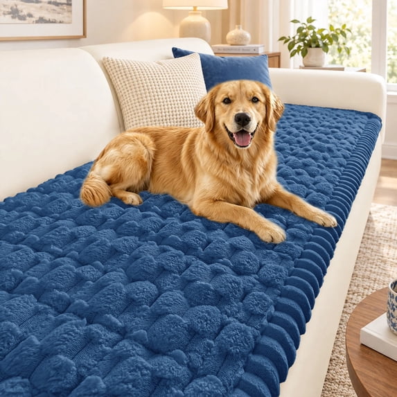 Smiry Couch Covers for Dogs Washable, Non Slip Fuzzy Sofa Cover for Pets, Navy Blue, 27.6" x 70.9"