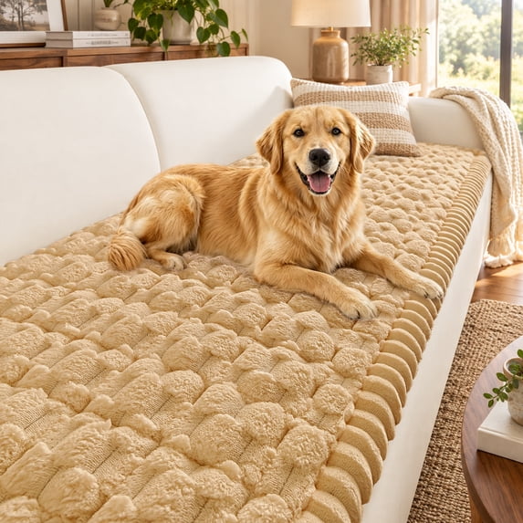 Smiry Couch Covers for Dogs Washable, Non Slip Fuzzy Sofa Cover for Pets, Camel, 27.6" x 70.9"