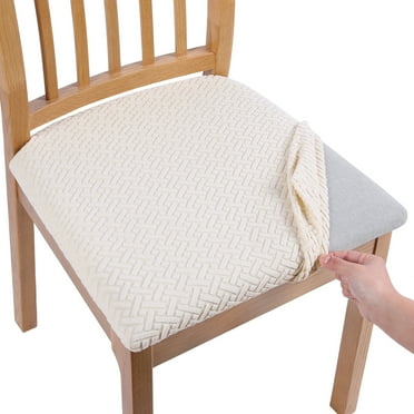 Smiry Dining Chair Seat Covers Stretch Jacquard Chair Slipcover with Ties (Set of 2, Beige)