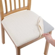 Smiry Dining Chair Seat Covers Stretch Jacquard Chair Slipcover with Ties Set of 2, Beige
