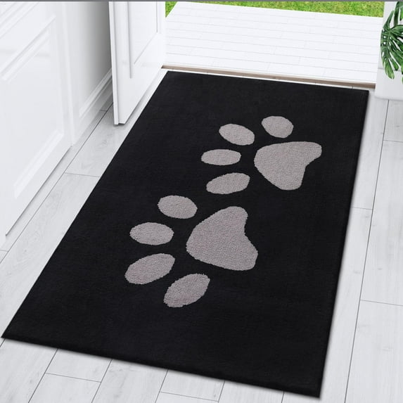 Smiry Dog Door Mats for Muddy Shoes and Paws, Non Slip Low-Profile Washable Indoor Doormats, Absorbent Dirt Trapper Entryway Rugs, 40"x32", Black and Grey