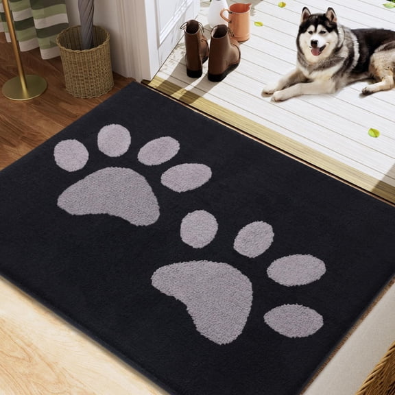Smiry Dog Door Mats for Muddy Shoes and Paws, Non Slip Low-Profile Washable Indoor Doormats, Absorbent Dirt Trapper Entryway Rugs, 48"x30", Black and Grey