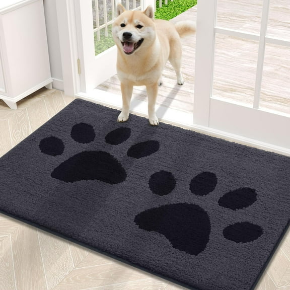 Smiry Dog Door Mats for Muddy Shoes and Paws, Non Slip Low-Profile Washable Indoor Doormats, Absorbent Dirt Trapper Entryway Rugs, 30"x20", Black