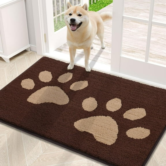 Smiry Dog Door Mats for Muddy Shoes and Paws, Non Slip Low-Profile Washable Indoor Doormats, Absorbent Dirt Trapper Entryway Rugs, 30"x20", Brown