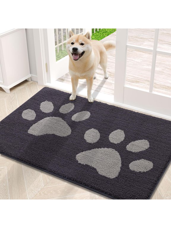 Dog Door Mats for Muddy Shoes and Paws, Non Slip Low-Profile Washable Indoor Doormats, Absorbent Dirt Trapper Entryway Rugs, 30"x20", Dark Grey