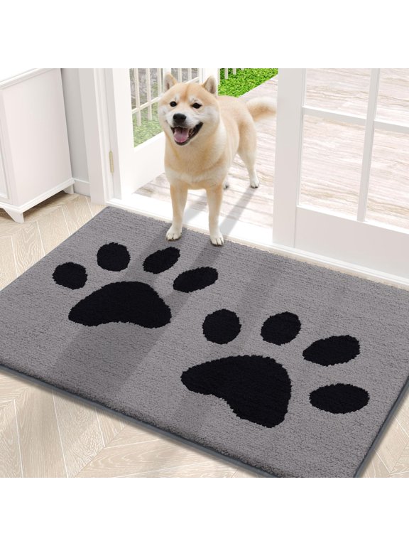 Dog Door Mats for Muddy Shoes and Paws, Non Slip Low-Profile Washable Indoor Doormats, Absorbent Dirt Trapper Entryway Rugs, 30"x20", Grey
