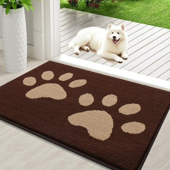 Smiry Dog Door Mats for Muddy Shoes and Paws, Non Slip Low-Profile Washable Indoor Doormats, Absorbent Dirt Trapper Entryway Rugs, 36"x24", Brown