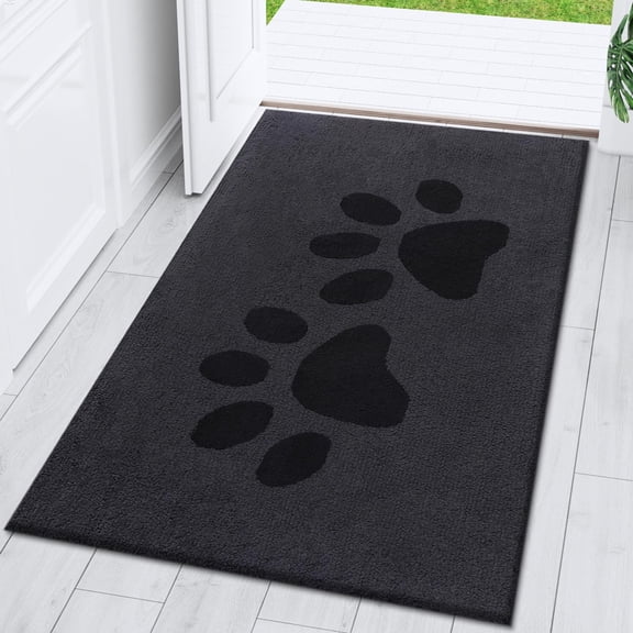 Smiry Dog Door Mats for Muddy Shoes and Paws, Non Slip Low-Profile Washable Indoor Doormats, Absorbent Dirt Trapper Entryway Rugs, 40"x32", Black