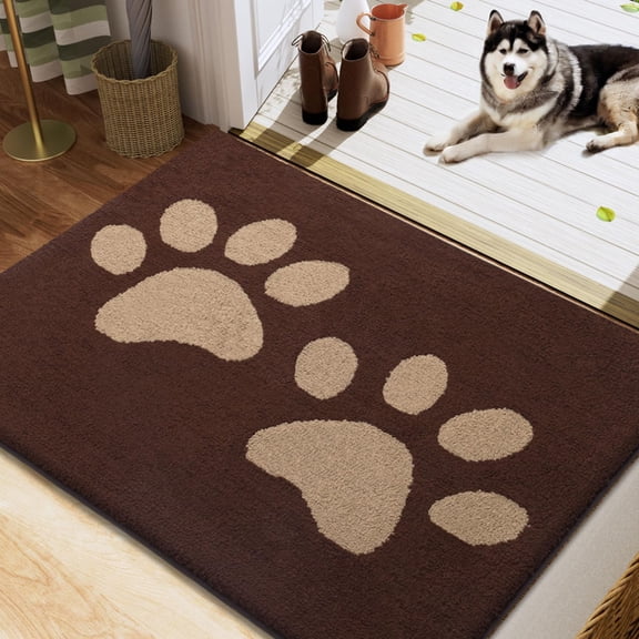 Smiry Dog Door Mats for Muddy Shoes and Paws, Non Slip Low-Profile Washable Indoor Doormats, Absorbent Dirt Trapper Entryway Rugs, 48"x30", Brown