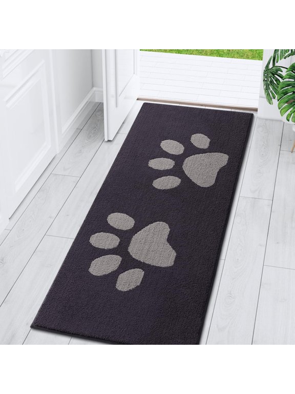 Dog Door Mats for Muddy Shoes and Paws, Non Slip Low-Profile Washable Indoor Doormats, Absorbent Dirt Trapper Entryway Rugs, 48"x30", Dark Grey