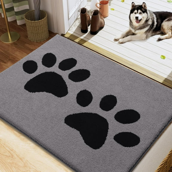 Smiry Dog Door Mats for Muddy Shoes and Paws, Non Slip Low-Profile Washable Indoor Doormats, Absorbent Dirt Trapper Entryway Rugs, 48"x30", Grey