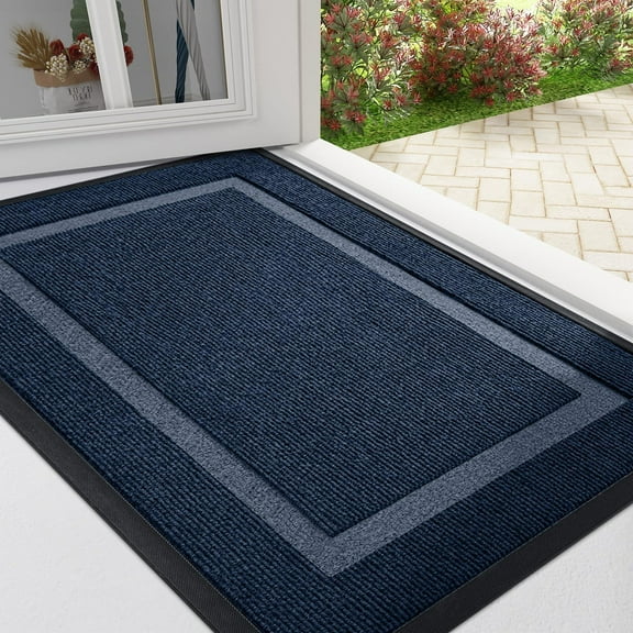Smiry Door Mats For Inside, Low Profile Dirt Trapper Front Door Rugs, Fade Resistant Doormats For Outdoor Entrance, 36"x24", Navy Blue