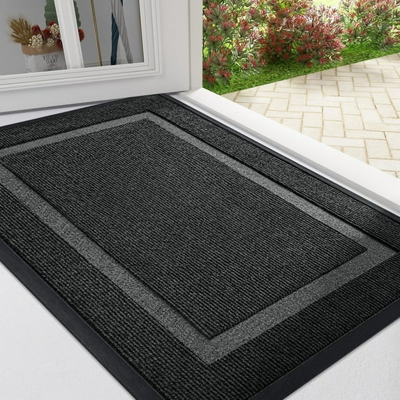 Smiry Door Mats For Inside, Low Profile Dirt Trapper Front Door Rugs, Fade Resistant Doormats For Outdoor Entrance, 47"x32", Black