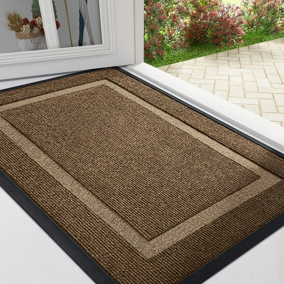 Smiry Door Mats For Inside, Low Profile Dirt Trapper Front Door Rugs, Fade Resistant Doormats For Outdoor Entrance, 47"x32", Brown